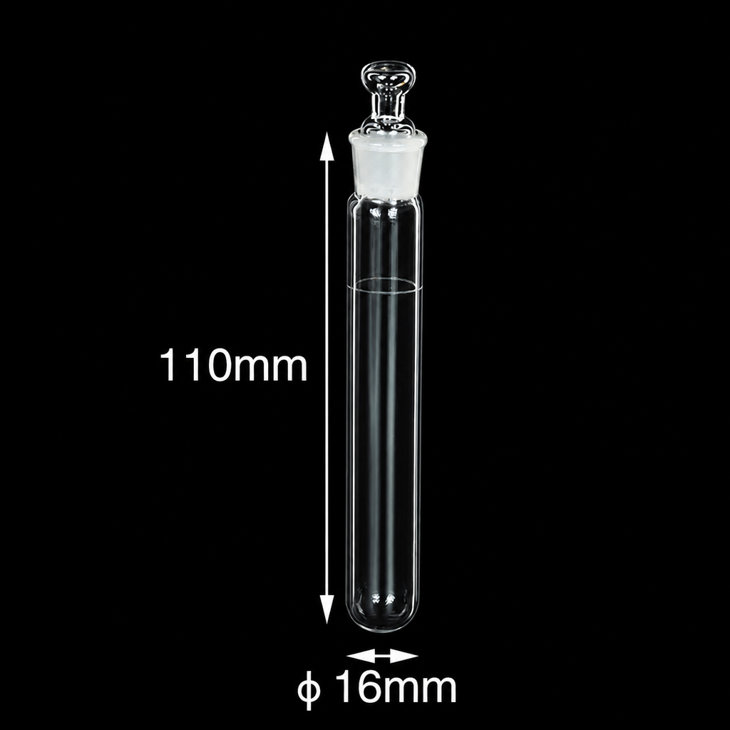 (MQQTT030) Quartz Round-Bottom Test Tube with Stopper, 15 mL, Ø16 mm