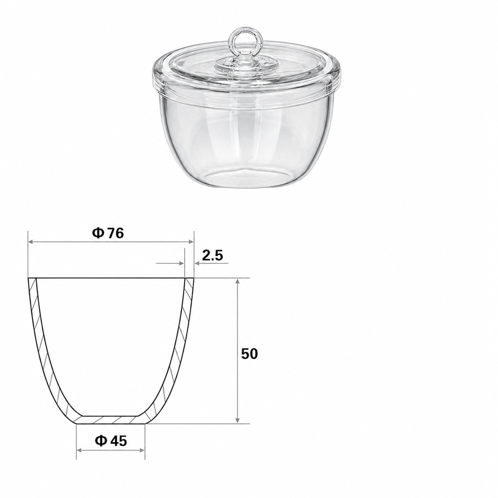 (MQQCR015) Quartz Crucible, 150 mL, 60 g, With Lid, Low-Profile, 1 Piece