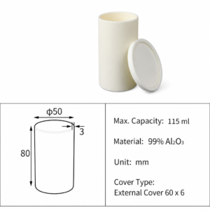 (MQACR355) Cylindrical Alumina Crucible with Lid, Ø50 × 80 mm, 115 mL