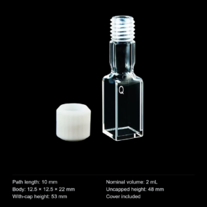 (MQQSC062) Quartz Screw-Top Cuvette, 10 mm Path, 53 mm Height with Cap, 2 mL