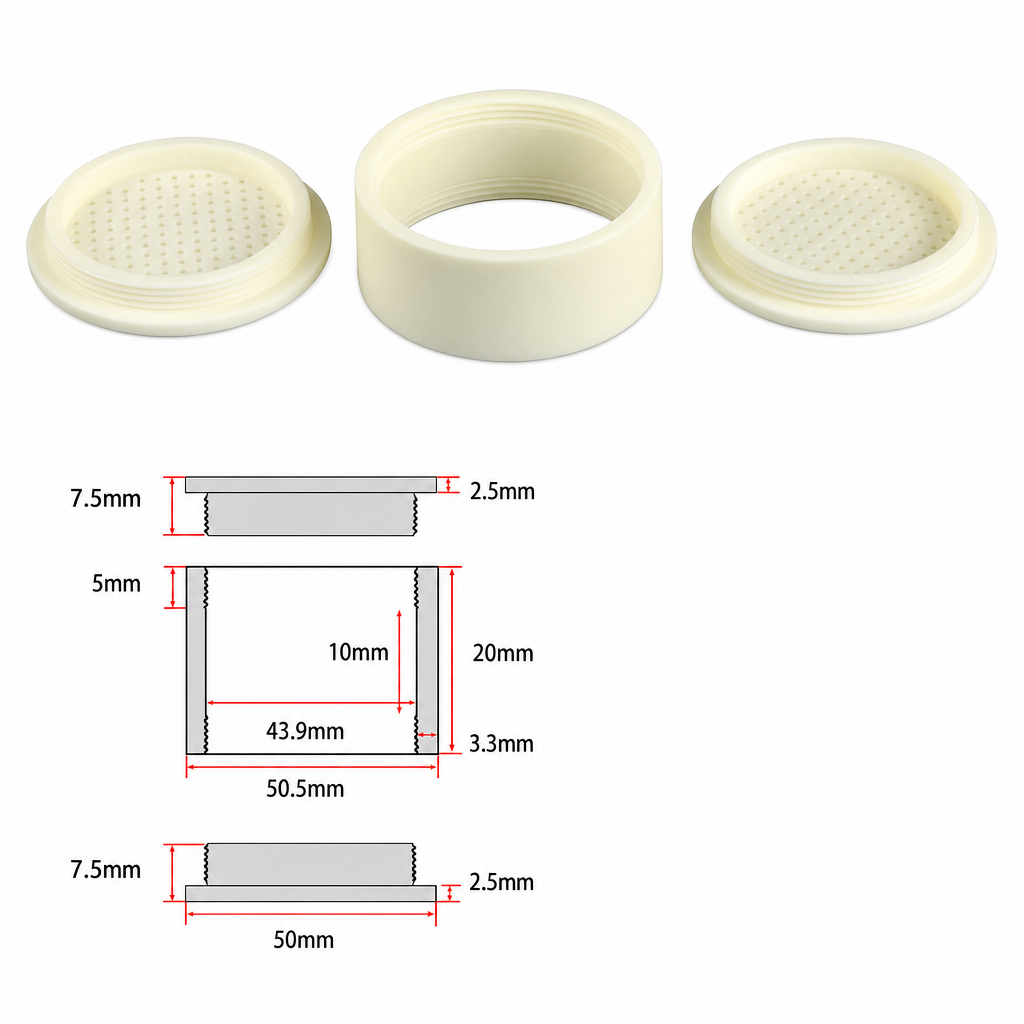 (MQACR691) Alumina Crucible Set with Two Perforated Threaded Caps, Ø50.5 mm