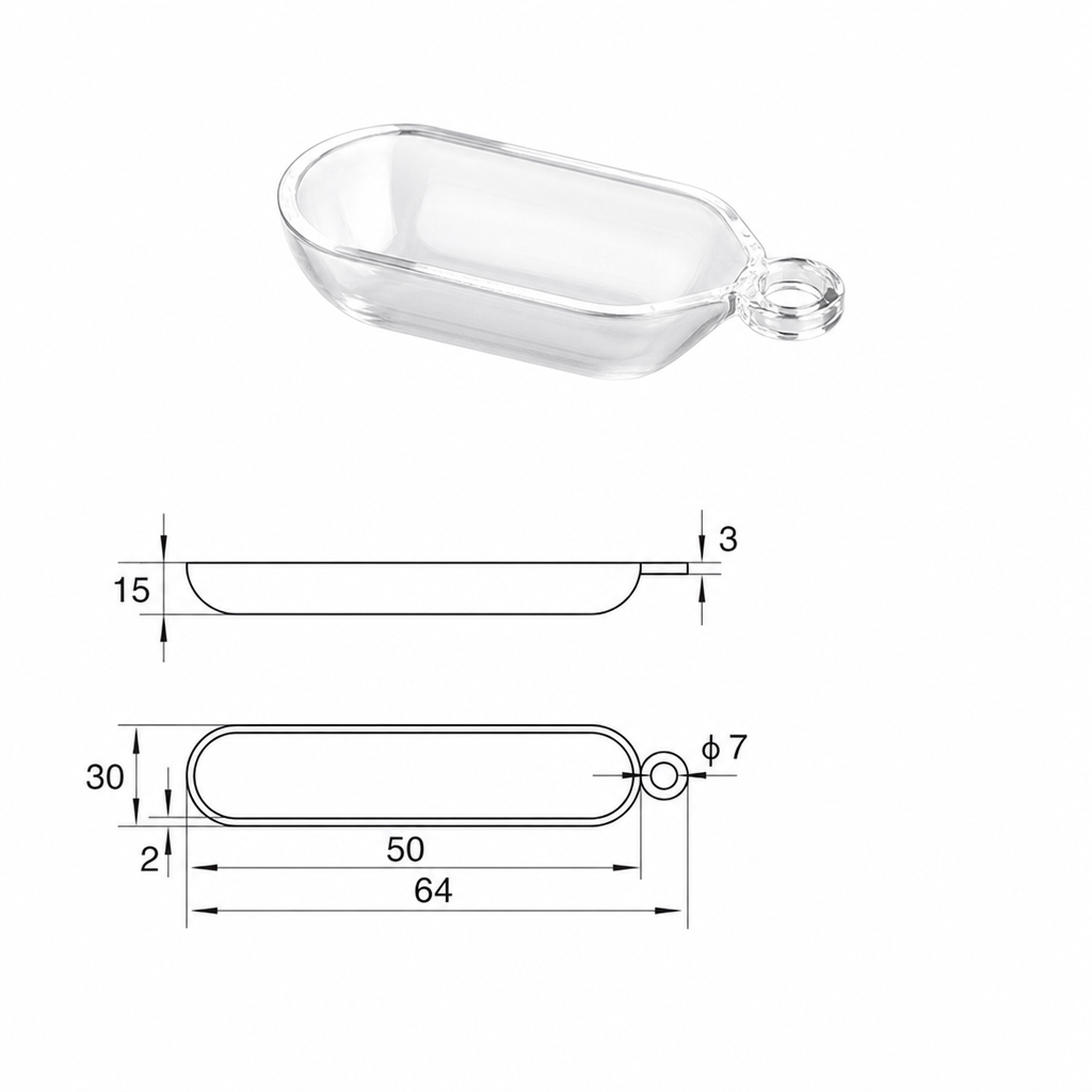 (MQQBO005) Quartz Combustion Boat, 50 × 30 × 15 mm, 10 mL, 1 Piece