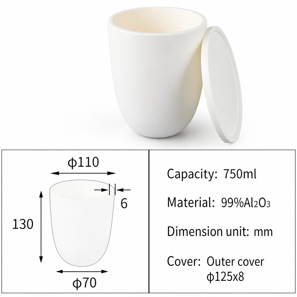 (MQACR095) Arc-shaped Alumina Crucible with Lid, 750 mL
