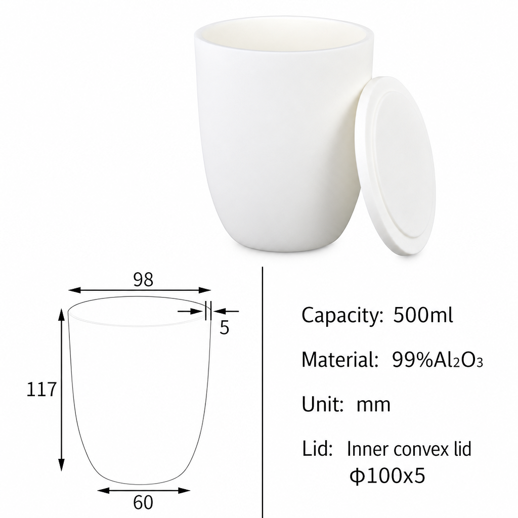 (MQACR055) Arc-shaped Alumina Crucible with Lid, 500 mL