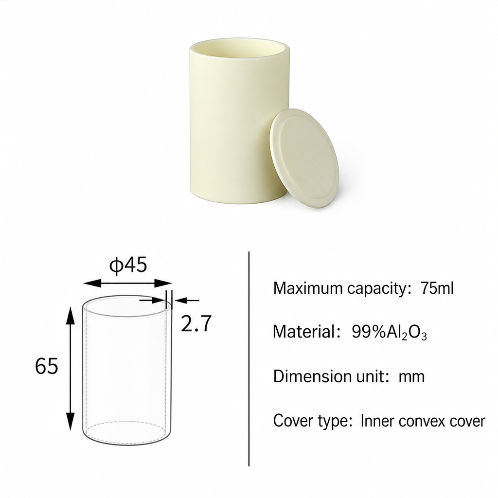 (MQACR341) Cylindrical Alumina Crucible with Lid, Ø45 × 65 mm, 75 mL
