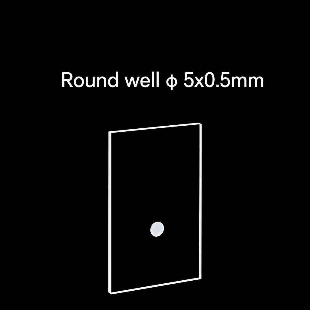 Glass XRD Sample Holder, 55 × 35 × 2 mm, Ø5 mm Round Sample Well, 1 Piece, MQXRD028