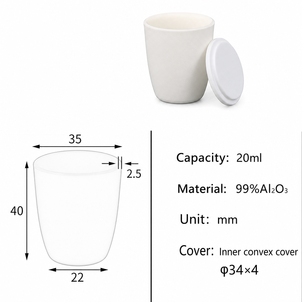 (MQACR039) Arc-shaped Alumina Crucible with Lid, 20 mL, Tall Form