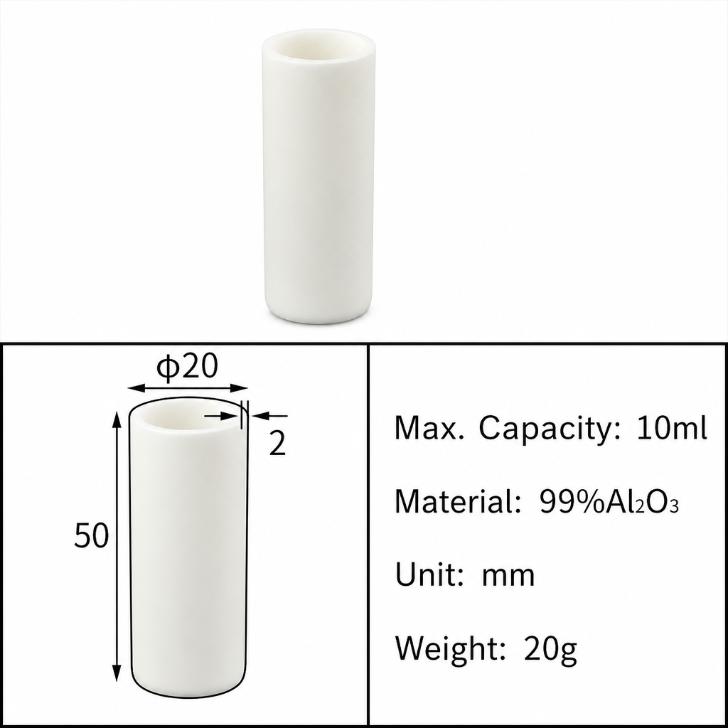 (MQACR381) Cylindrical Alumina Crucible, Ø20 × 50 mm, 10 mL