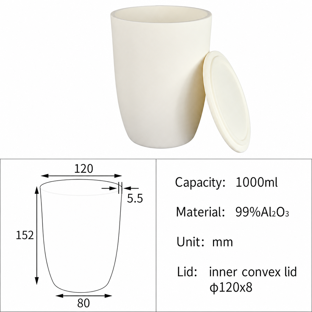 (MQACR057) Arc-shaped Alumina Crucible with Lid, 1000 mL