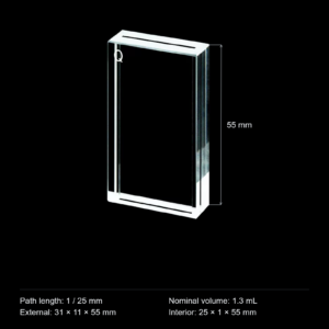 (MQQFC016) Quartz Rectangular Sample Cell, 1/25 mm Dual Path, 1.3 mL, Open at Both Ends