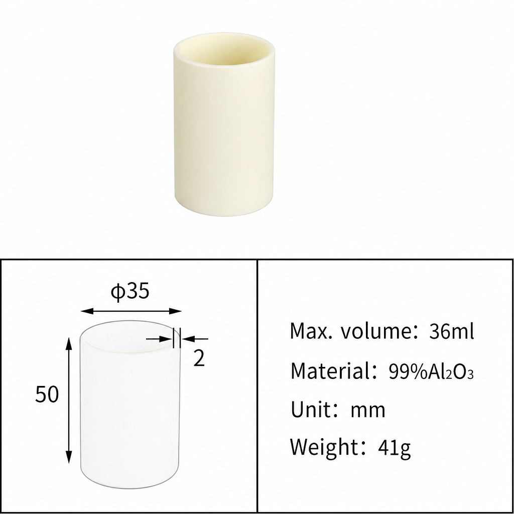 (MQACR382) Cylindrical Alumina Crucible, Ø35 × 50 mm, 36 mL