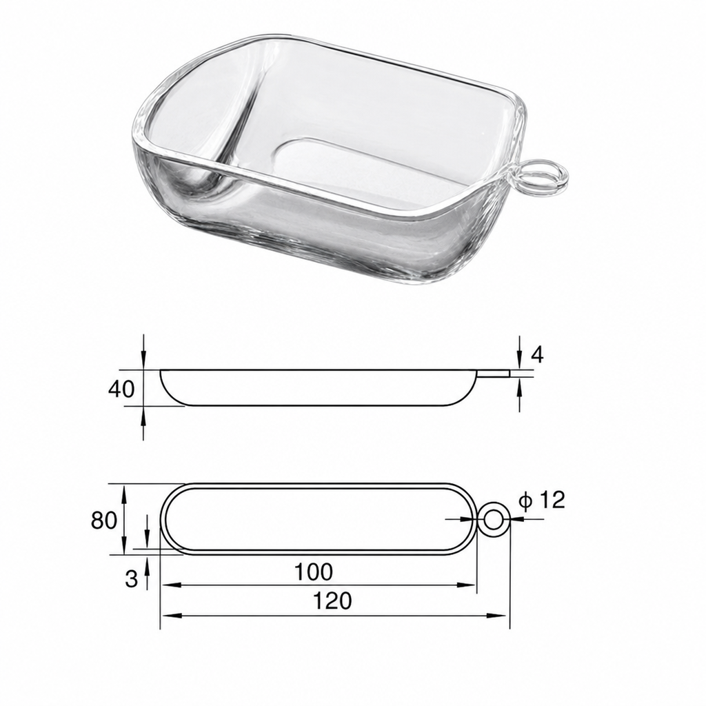 (MQQBO017) Quartz Combustion Boat, 100 × 80 × 40 mm, 140 mL, 1 Piece
