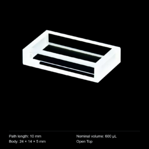 (MQQCU006) Quartz Rectangular Sample Cell, 10 mm path, 600 µL nominal capacity, Shallow Three-Face Optical Layout
