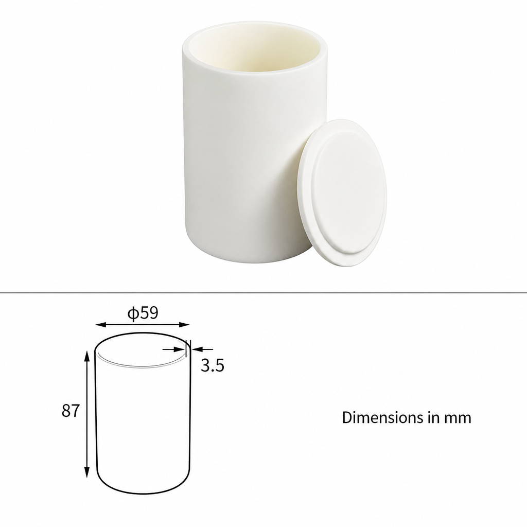 (MQACR271) Cylindrical Alumina Crucible with Lid, Ø59 × 87 mm, 180 mL