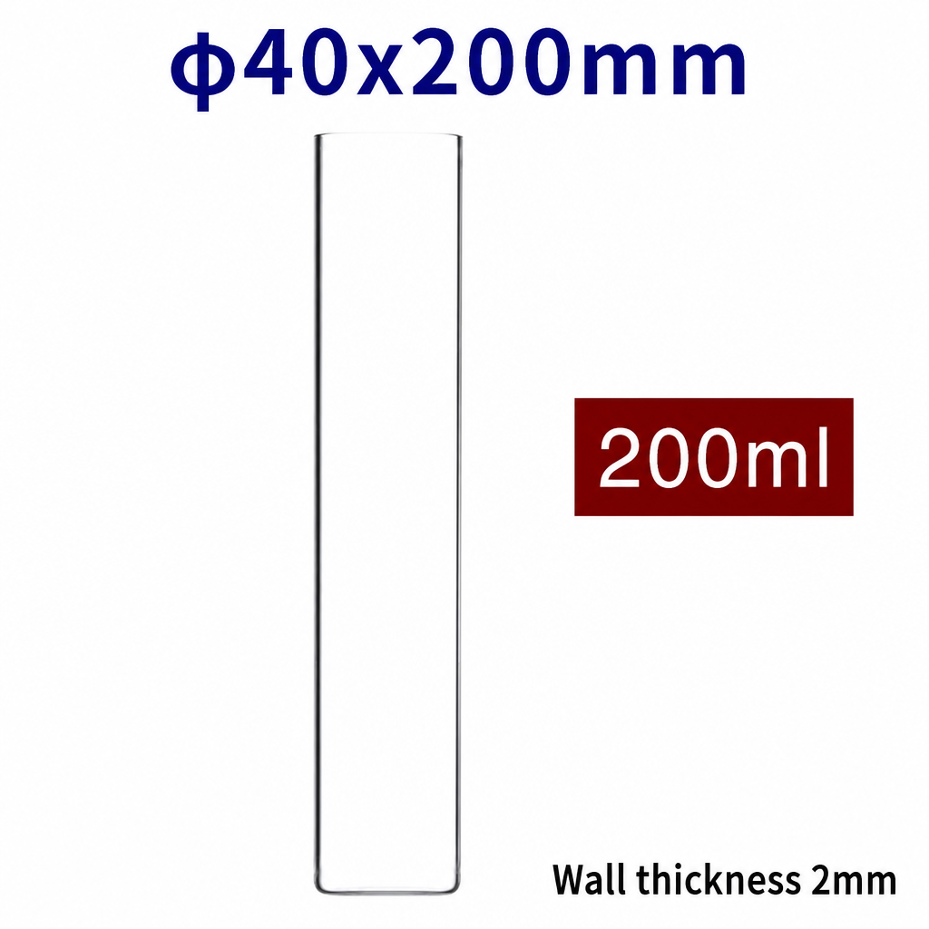 (MQQTT015) Quartz Flat-Bottom Test Tube, Ø40 × 200 mm, 200 mL, 1 Piece