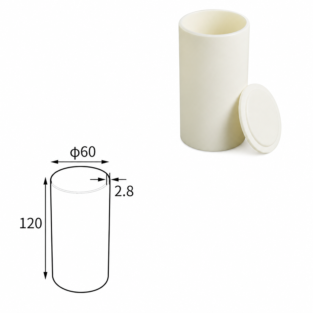(MQACR293) Cylindrical Alumina Crucible with Lid, Ø60 × 120 mm, 270 mL