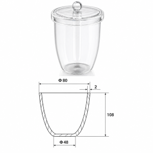 (MQQCR025) Quartz Crucible, 300 mL, 108 mm, 110 g, With Lid, 1 Piece