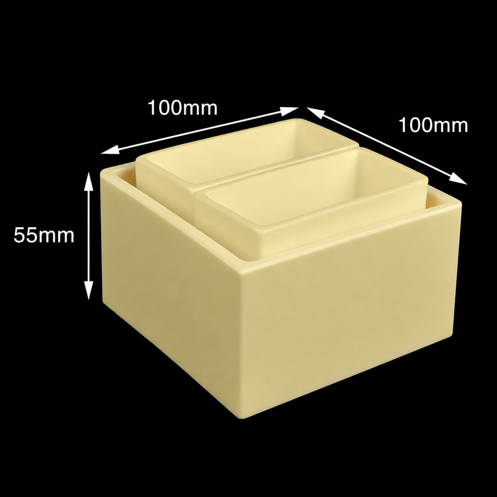 (MQACR167) Alumina Crucible Set, 100 × 100 × 55 mm, 2 Small Crucibles