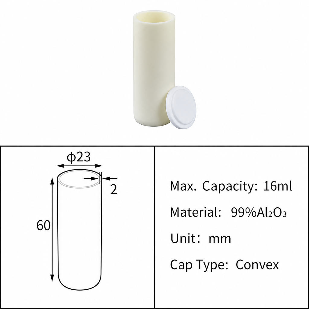(MQACR244) Cylindrical Alumina Crucible with Lid, Ø23 × 60 mm, 16 mL