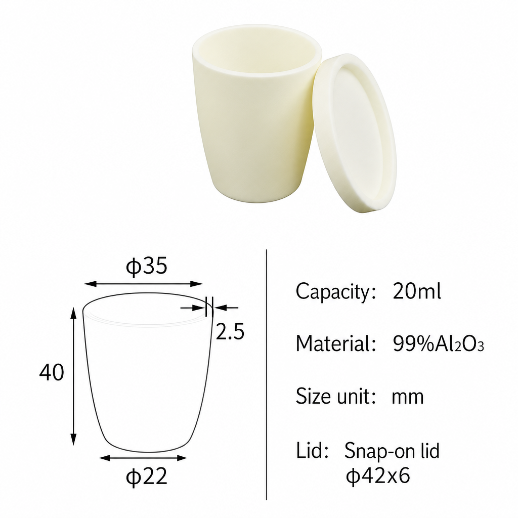 (MQACR070) Arc-shaped Alumina Crucible with Lid, 20 mL, Tall Form