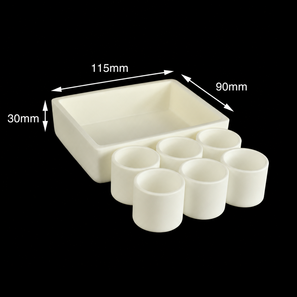 (MQACR193) Alumina Crucible Set, 115 × 90 × 30 mm, 6 Small Crucibles