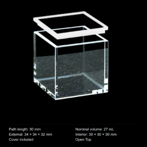 (MQQHC010) Quartz High-Capacity Cuvette, 30 mm Path, Quartz Lid, Five-Sided Optical Windows