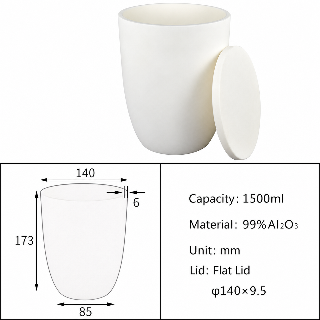 (MQACR059) Arc-shaped Alumina Crucible with Lid, 1500 mL