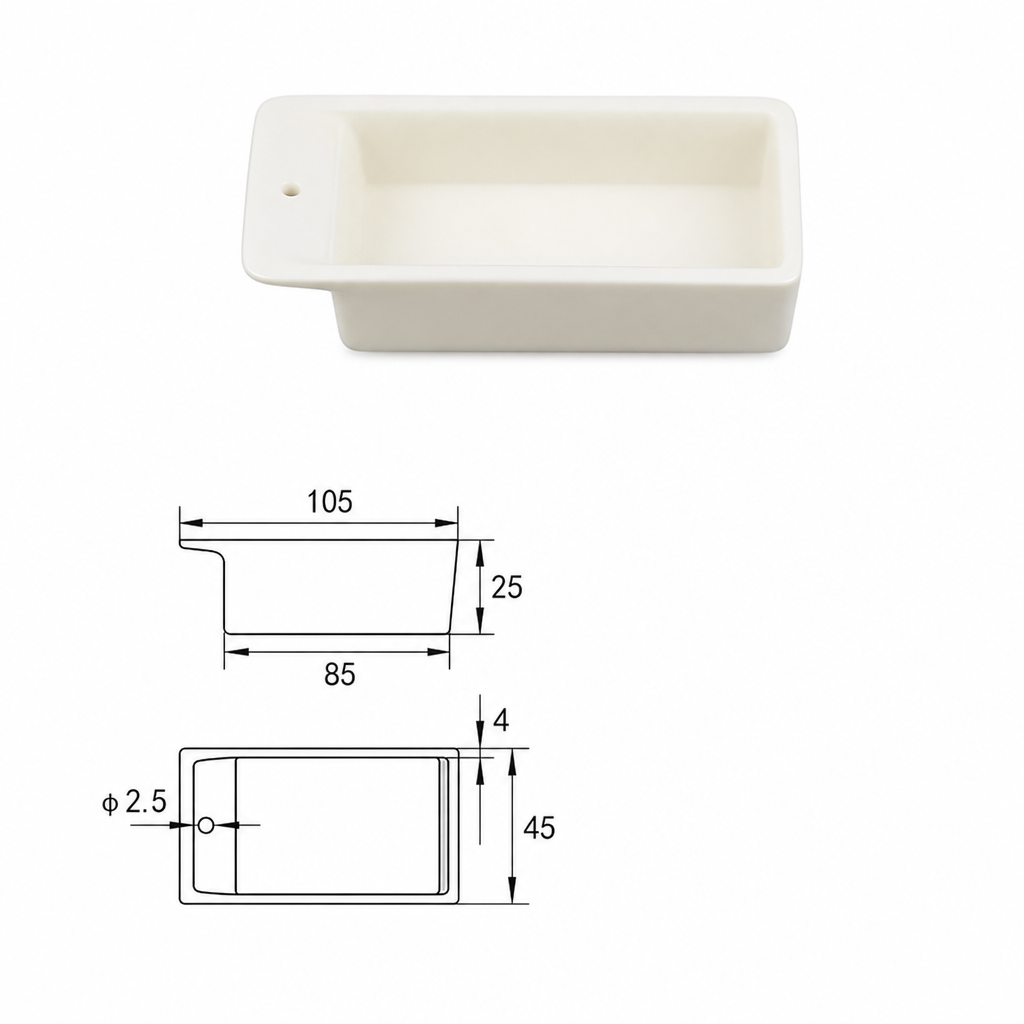 (MQABO006) Alumina Boat, 105 × 45 × 25 mm, 50 mL
