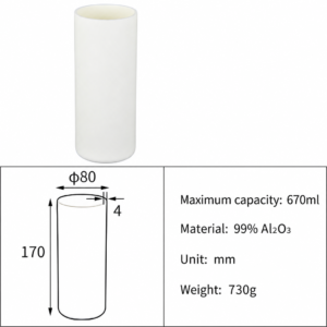 (MQACR437) Cylindrical Alumina Crucible, Ø80 × 170 mm, 670 mL