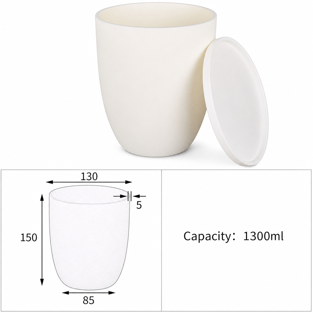 (MQACR079) Thick-walled Arc-shaped Alumina Crucible with Lid, 1300 mL