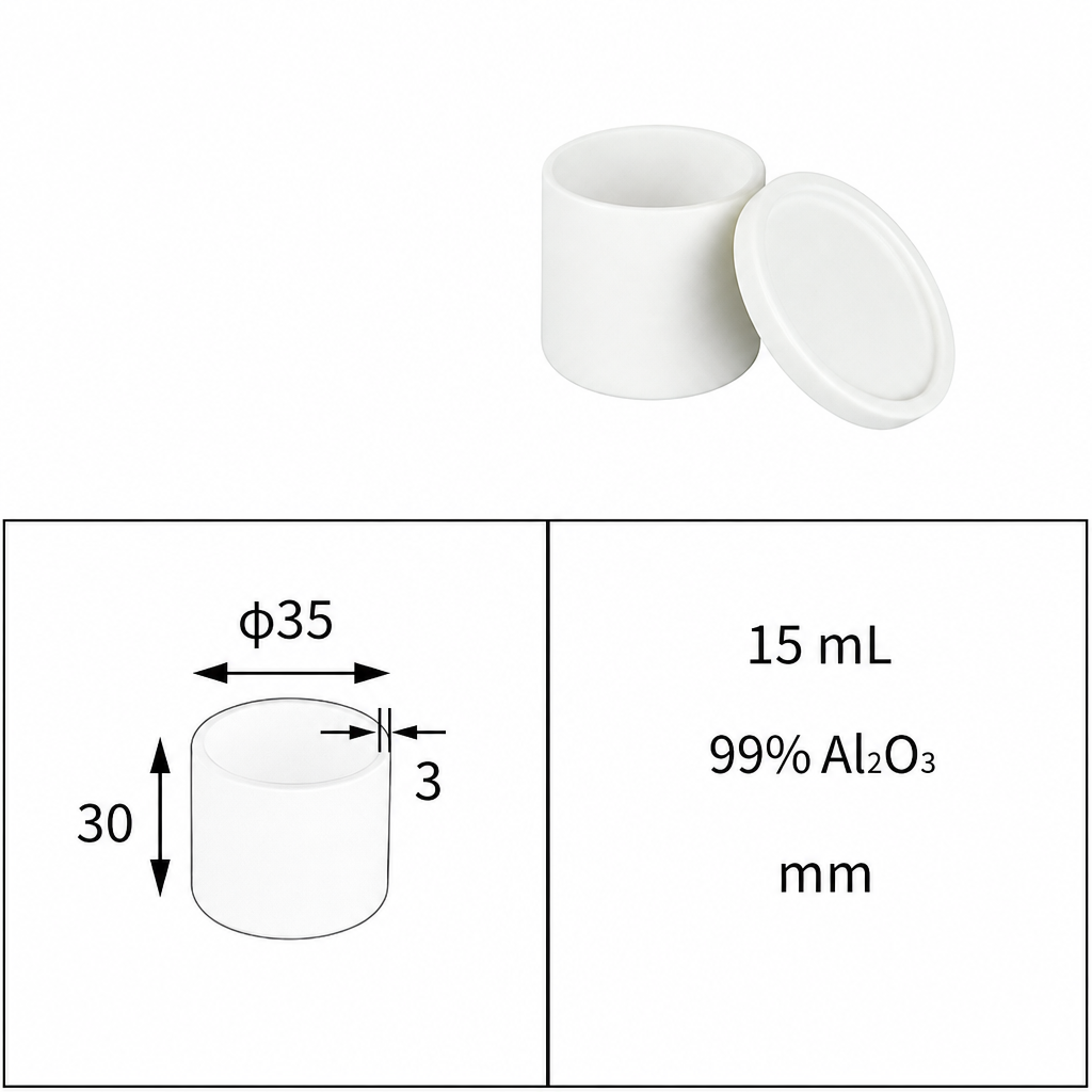 (MQACR249) Cylindrical Alumina Crucible with Lid, Ø35 × 30 mm, 15 mL