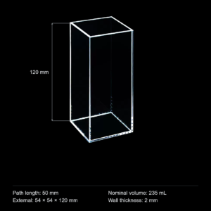 (MQQHC005) Quartz Rectangular Sample Cell, 50 mm path, 235 mL nominal capacity, Tall Square Sample Chamber