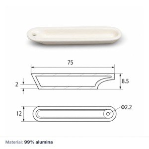 (MQABO001) Alumina Boat, 75 × 12 × 8.5 mm, 2 mL