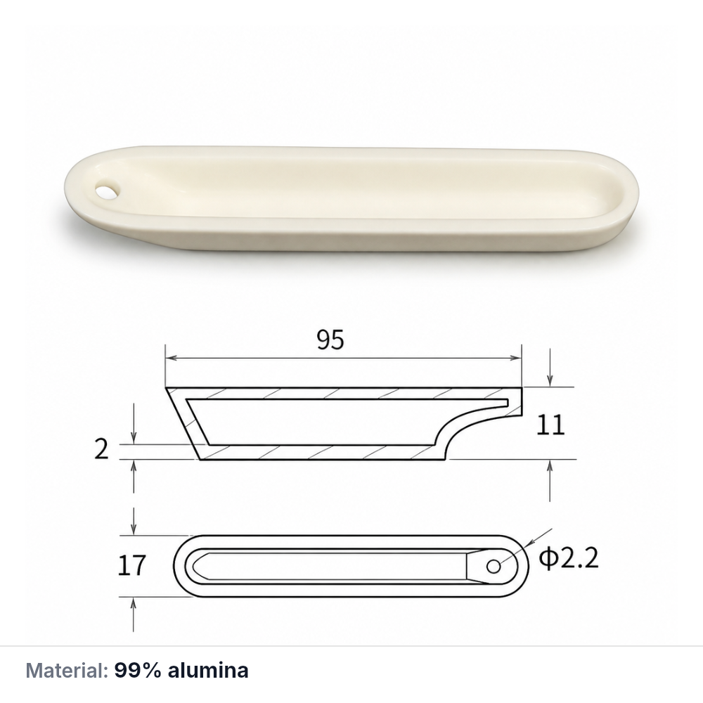 (MQABO003) Alumina Boat, 95 × 17 × 11 mm, 5 mL