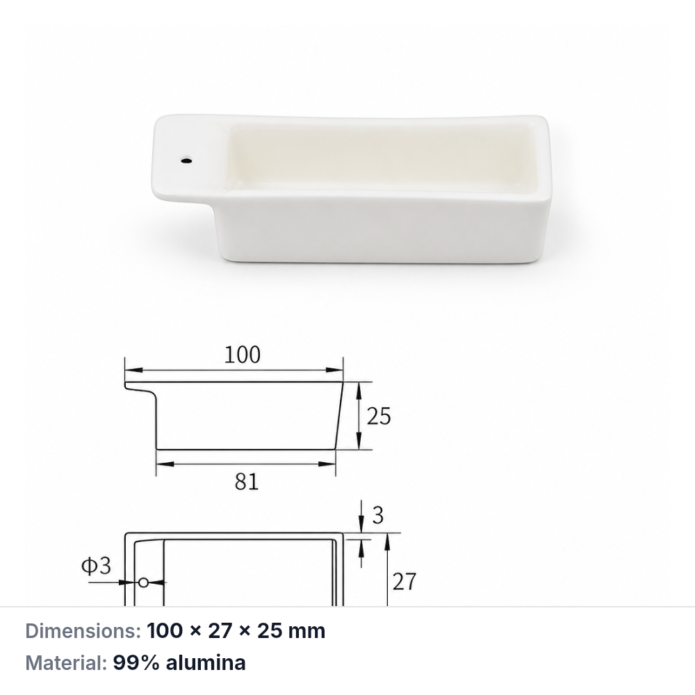 (MQABO005) Alumina Boat, 100 × 27 × 25 mm, 30 mL