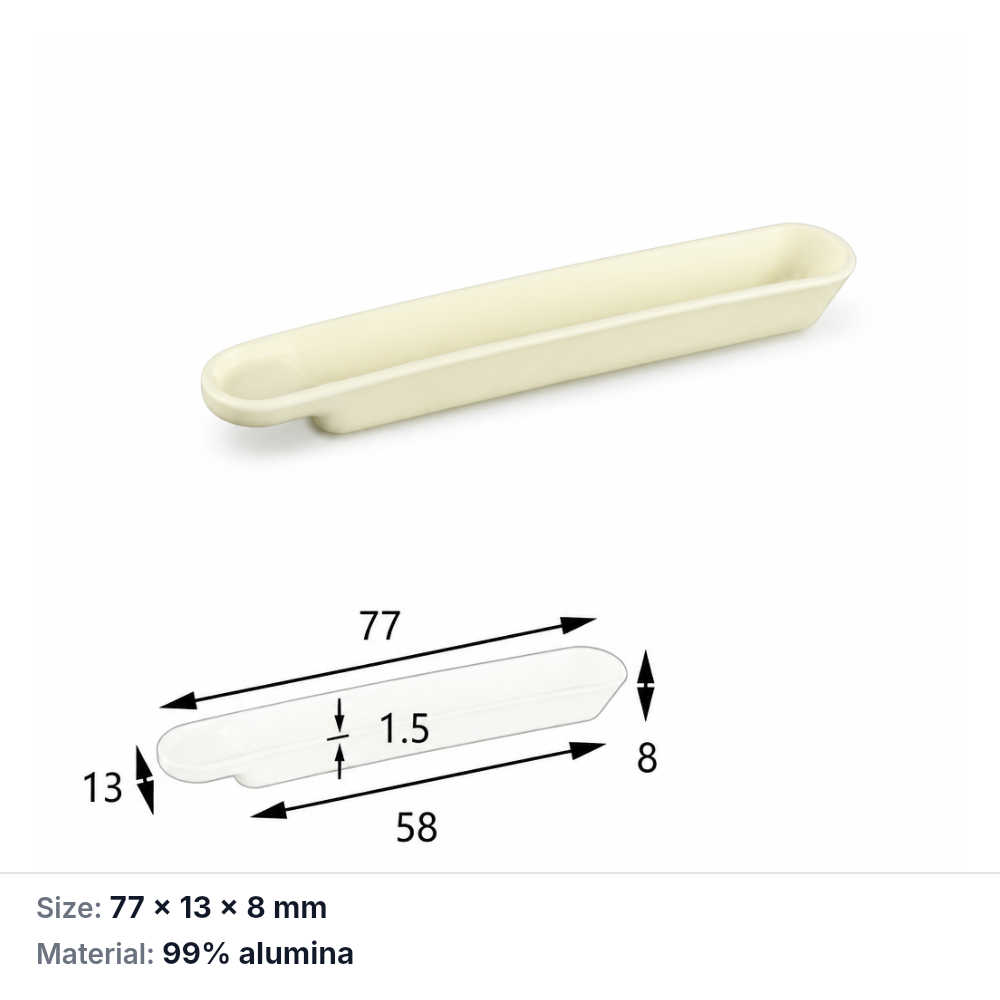 (MQABO010) Alumina Boat, 77 × 13 × 8 mm