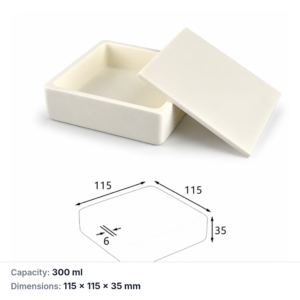 (MQABO013) Square Alumina Boat with Lid, 115 × 115 × 35 mm, 300 mL