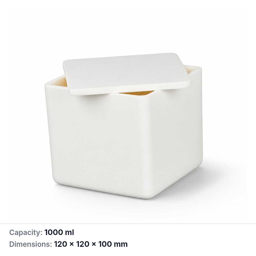 (MQABO017) Square Alumina Boat with Lid, 120 × 120 × 100 mm, 1000 mL