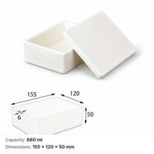 (MQABO018) Rectangular Alumina Boat with Lid, 155 × 120 × 50 mm, 680 mL