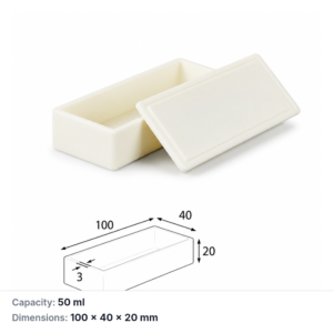 (MQABO020) Rectangular Alumina Boat with Lid, 100 × 40 × 20 mm, 50 mL