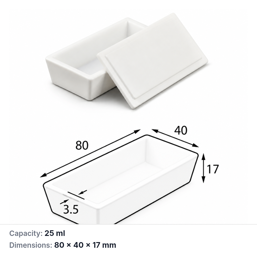 (MQABO021) Trapezoidal Alumina Boat with Lid, 80 × 40 × 17 mm, 25 mL