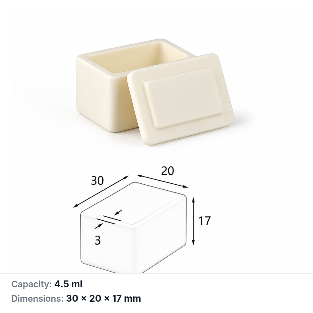 (MQABO023) Rectangular Alumina Boat with Lid, 30 × 20 × 17 mm, 4.5 mL