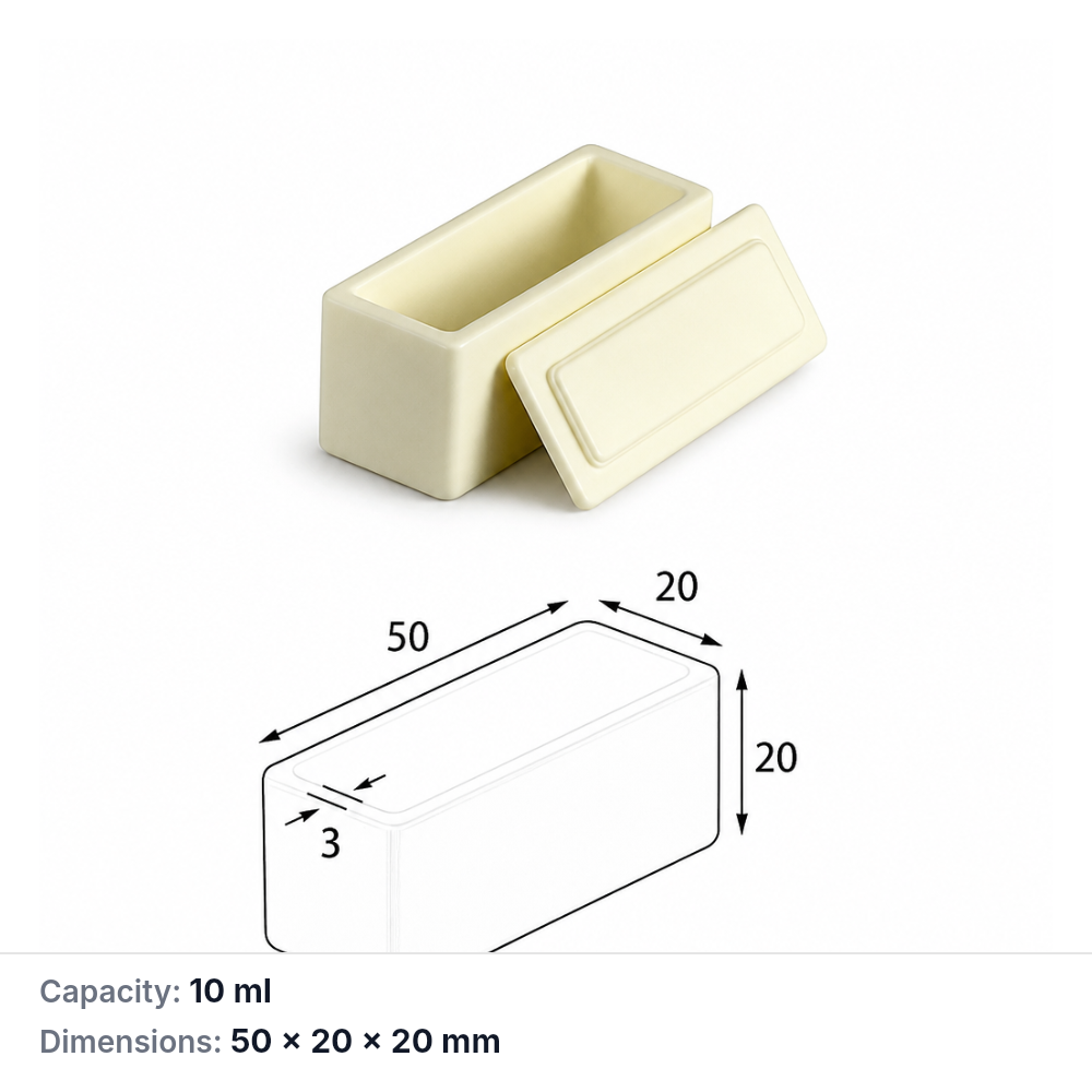 (MQABO024) Rectangular Alumina Boat with Lid, 50 × 20 × 20 mm, 10 mL