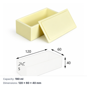 (MQABO026) Rectangular Alumina Boat with Lid, 120 × 60 × 40 mm, 190 mL