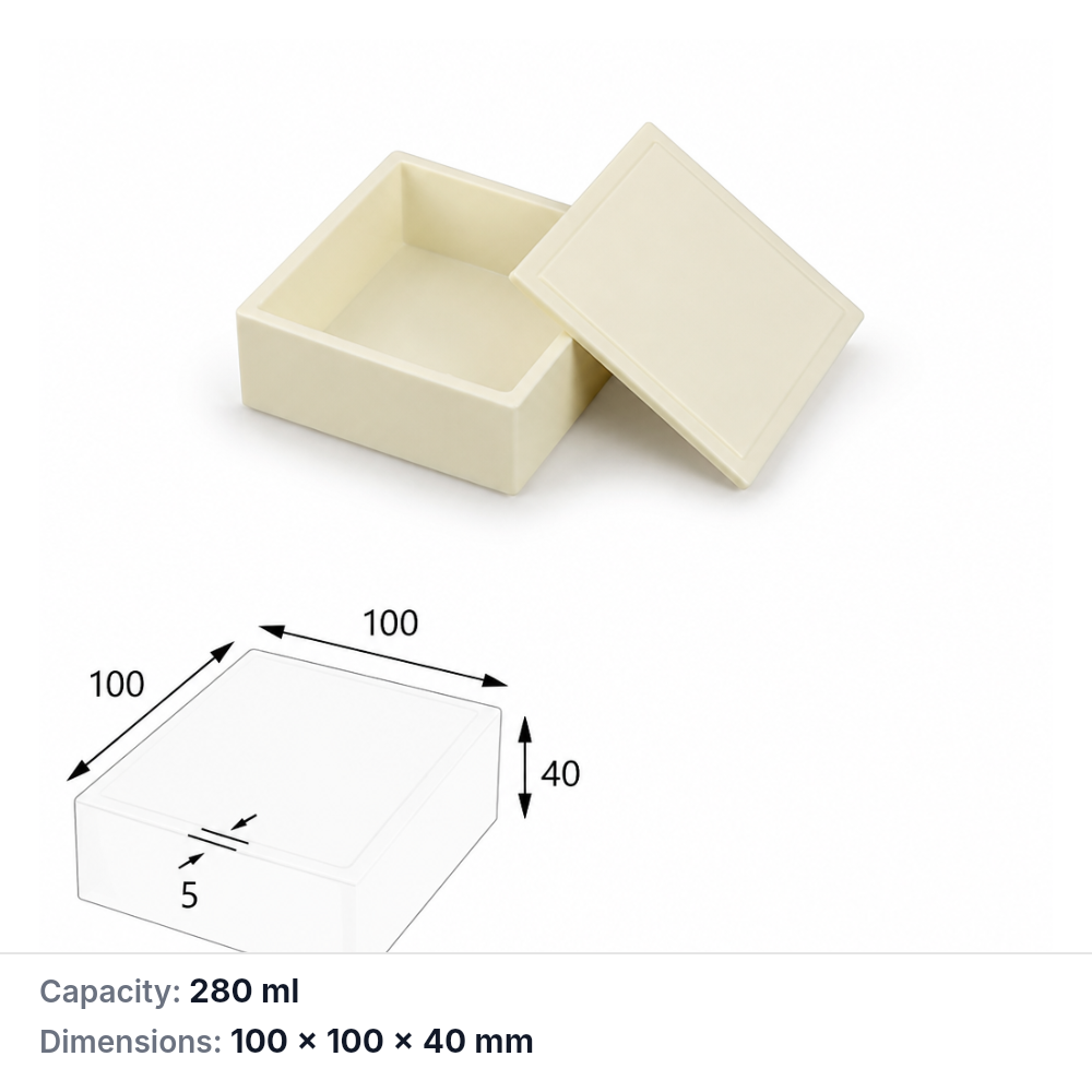 (MQABO030) Square Alumina Boat with Lid, 100 × 100 × 40 mm, 280 mL