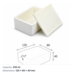 (MQABO033) Rectangular Alumina Boat with Lid, 120 × 80 × 40 mm, 250 mL