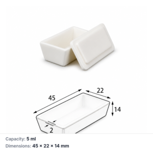 (MQABO034) Trapezoidal Alumina Boat with Lid, 45 × 22 × 14 mm, 5 mL