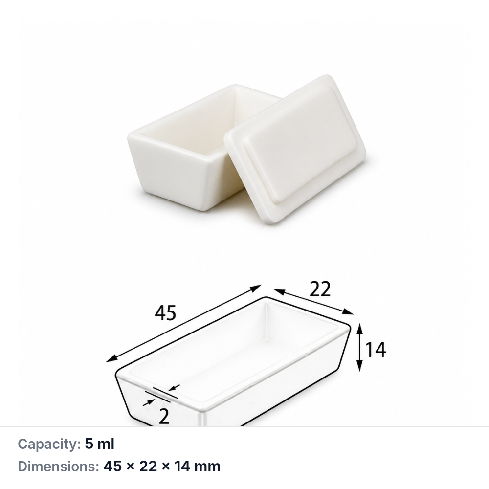 (MQABO034) Trapezoidal Alumina Boat with Lid, 45 × 22 × 14 mm, 5 mL