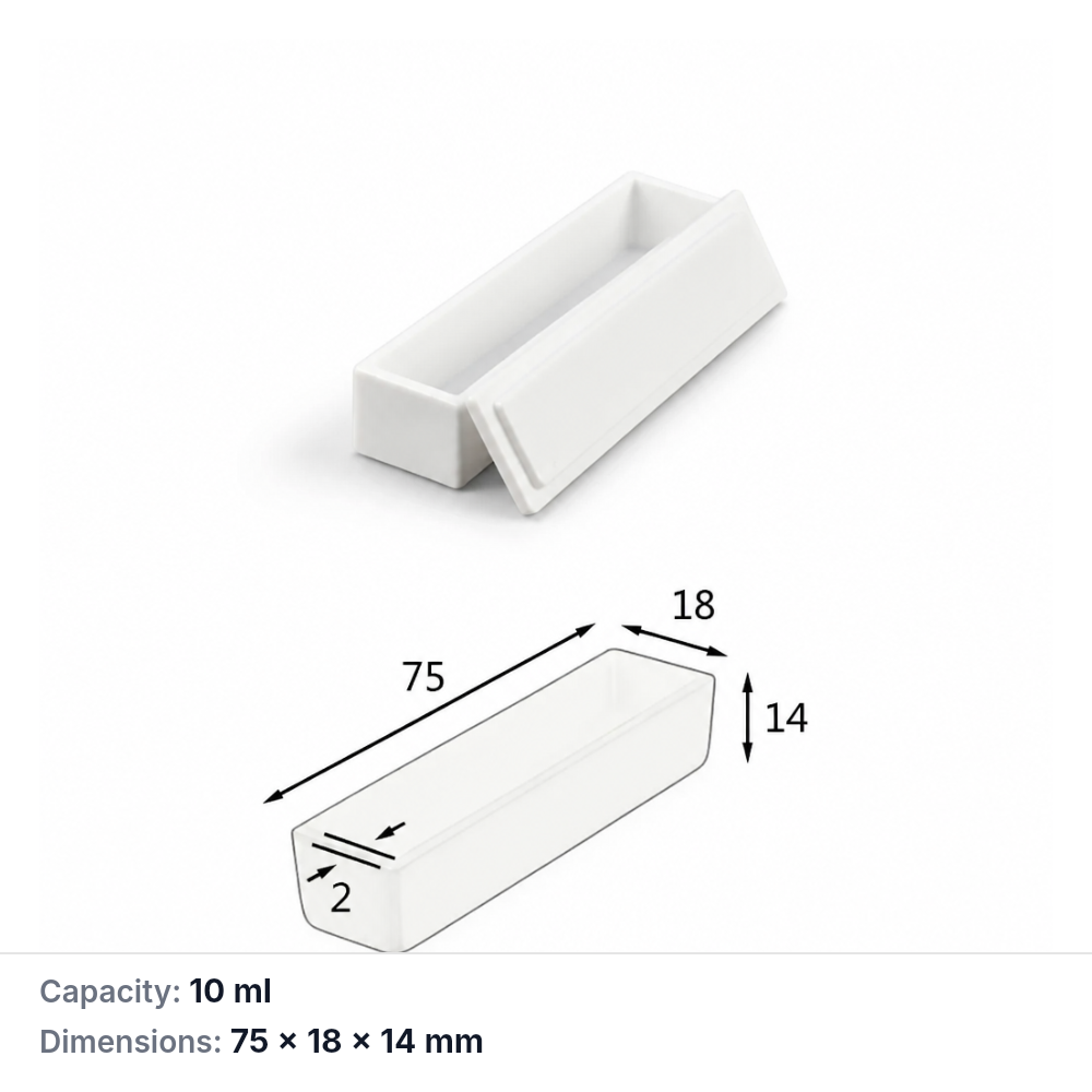 (MQABO035) Rectangular Alumina Boat with Lid, 75 × 18 × 14 mm, 10 mL