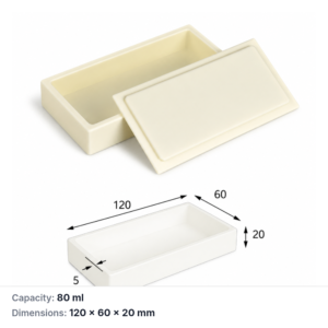 (MQABO037) Rectangular Alumina Boat with Lid, 120 × 60 × 20 mm, 80 mL